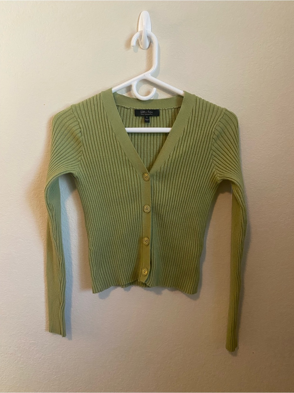 Cropped Sage Ribbed V‑Neck Button Cardigan